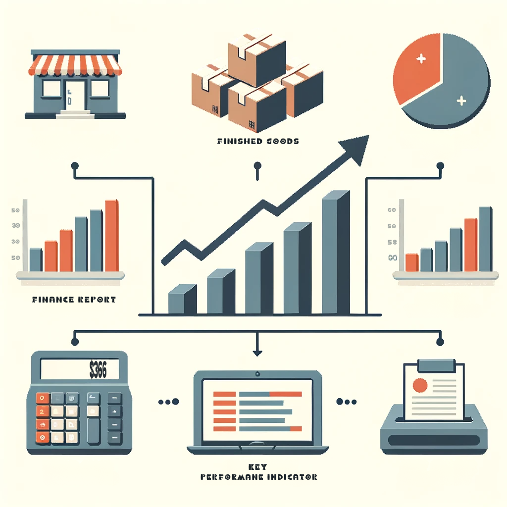  MonsoonSIM's ERP concepts. Features include a storefront symbolizing retail sales, boxes marked 'FINISHED GOODS' showcasing procurement, a segmented circle chart for financial analysis, bar graphs indicating business growth, a calculator for finance, a laptop denoting digital business operations, and a report signifying key performance indicators. These visuals encapsulate the comprehensive business simulation modules offered by MonsoonSIM