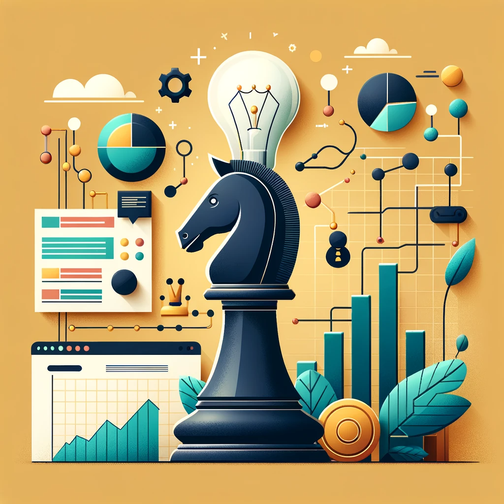 onsoonSIM: The Strategic Planning Tool for Tomorrow's Leaders [Updated 2023].' The image showcases a chess king piece, symbolizing strategy, alongside a rising graph for progress and a bright light bulb representing innovation and ideas. In the background, subtle elements reminiscent of MonsoonSIM's interface or logo are visible, indicating the software's role in strategic planning. The design is set against a professional color scheme that suits the corporate and educational theme of the article